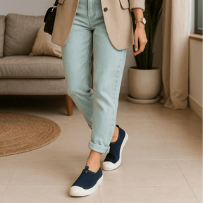 Tênis Feminino Slip On Calce fácil Casual Azul Marinho