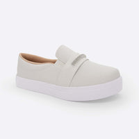 Tênis Slip On Feminino Calce Fácil e Detalhe em Brilho Branco