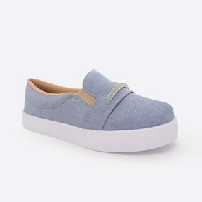 Tênis Slip On Feminino Calce Fácil e Detalhe em Brilho Jeans