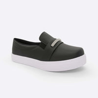 Tênis Slip On Feminino Calce Fácil e Detalhe em Brilho Preto