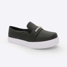Tênis Slip On Feminino Calce Fácil e Detalhe em Brilho Preto