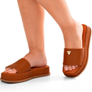 Tamanco Feminino Flatform Chinelo Confortável Juta Caramelo