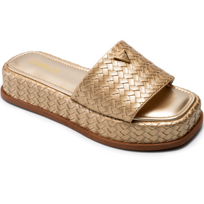 Tamanco Feminino Flatform Chinelo Confortável Juta Dourado