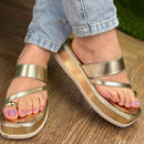 Tamanco Feminino Flatform em Tiras com Anel Dourado