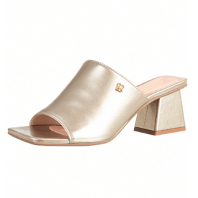 Tamanco Feminino Mule Salto Bloco Dourado