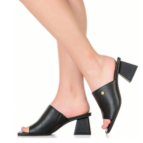 Tamanco Feminino Mule Salto Bloco Preto