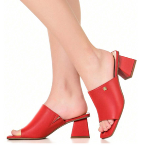 Tamanco Feminino Mule Salto Bloco Vermelho
