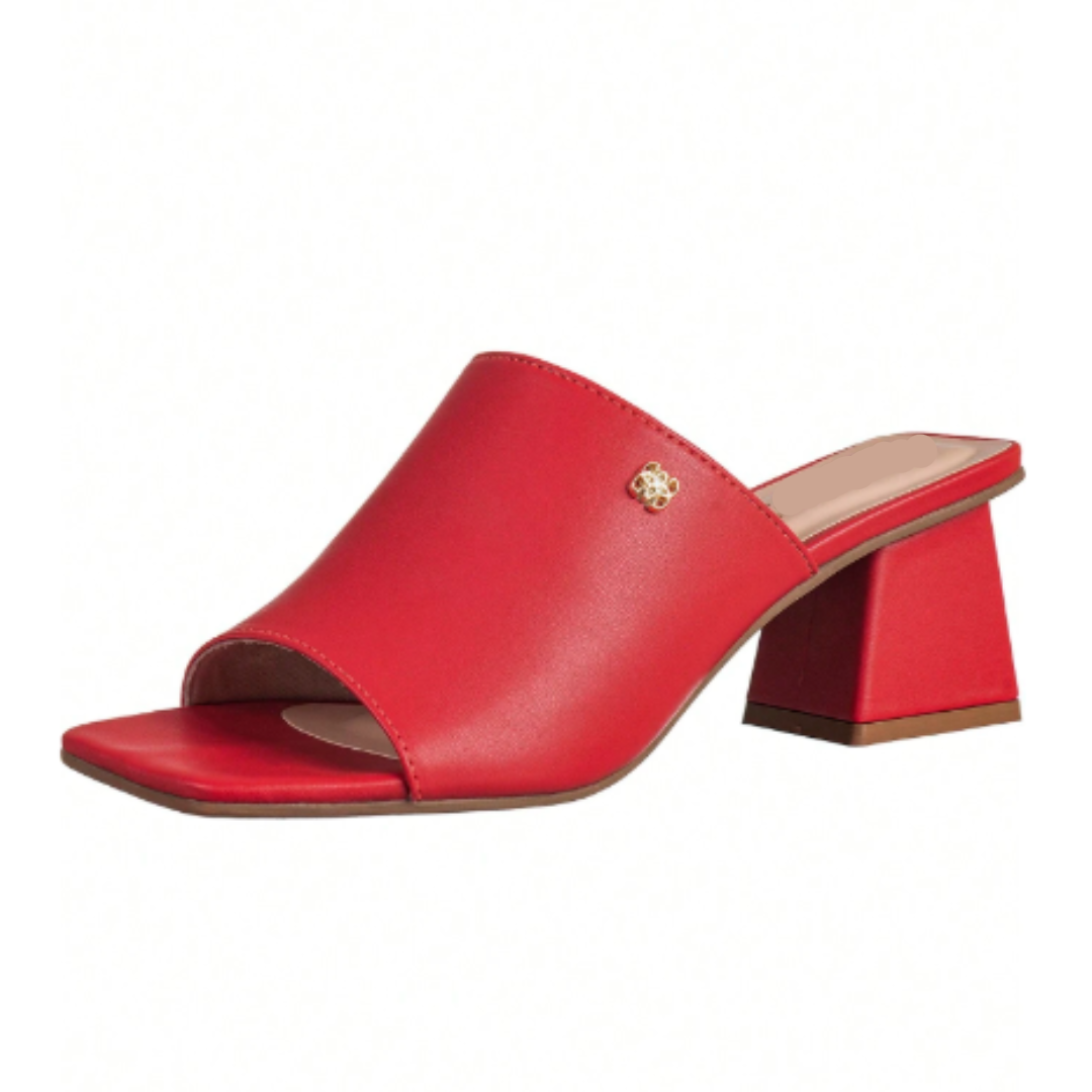Tamanco Feminino Mule Salto Bloco Vermelho