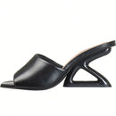 Tamanco Feminino Mule Salto Geométrico Vazado Preto
