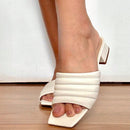 Tamanco Feminino Mule Slide Bico Quadrado Salto Bloco Baixo Off White