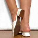 Tamanco Feminino Mule Slide Bico Quadrado Salto Bloco Baixo Off White