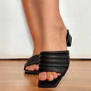 Tamanco Feminino Mule Slide Bico Quadrado Salto Bloco Baixo Preto