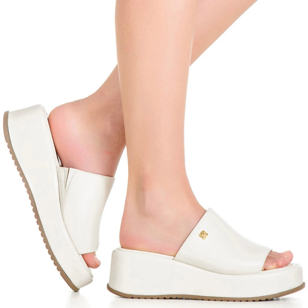 Tamanco Feminino Plataforma Anabela Flatform Sola Macia Branco