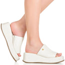 Tamanco Feminino Plataforma Anabela Flatform Sola Macia Branco