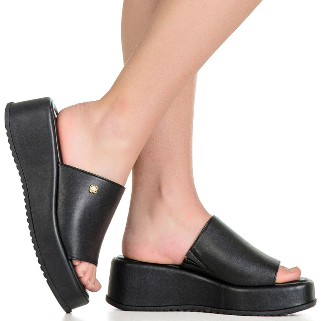 Tamanco Feminino Plataforma Anabela Flatform Sola Macia Preto