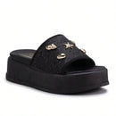 Tamanco Feminino Plataforma Fatform com Aplicação Delicada Conchas Preto