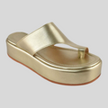 Tamanco Feminino Plataforma Flat Confortável Juju Dourado