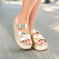 Tamanco Feminino Plataforma Flatform com Fivela Regulável Dourado