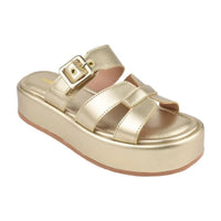 Tamanco Feminino Plataforma Flatform com Fivela Regulável Dourado