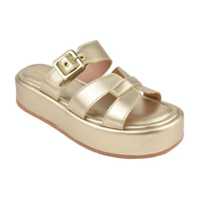 Tamanco Feminino Plataforma Flatform com Fivela Regulável Dourado