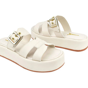Tamanco Feminino Plataforma Flatform com Fivela Regulável Off White