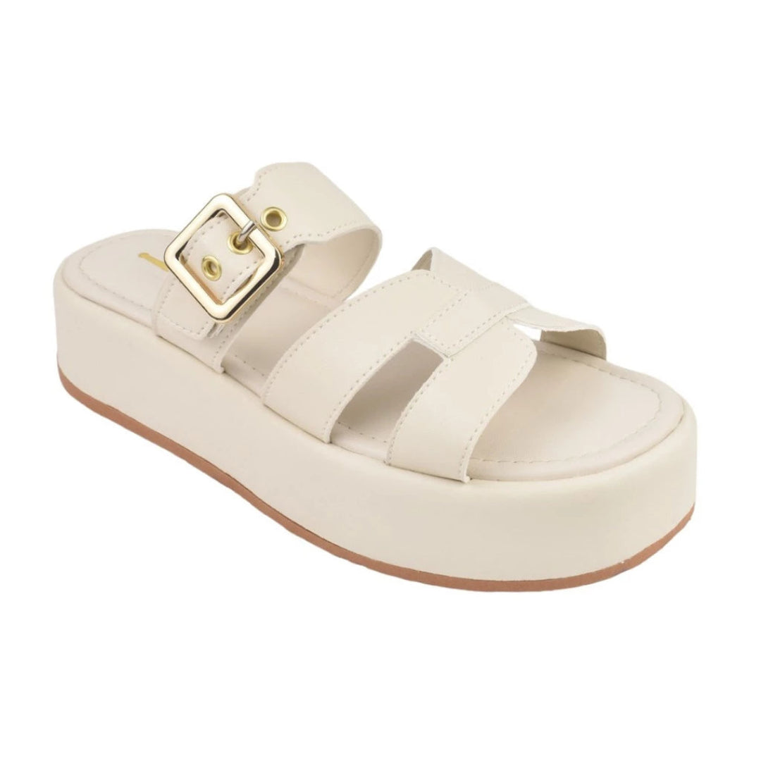Tamanco Feminino Plataforma Flatform com Fivela Regulável Off White