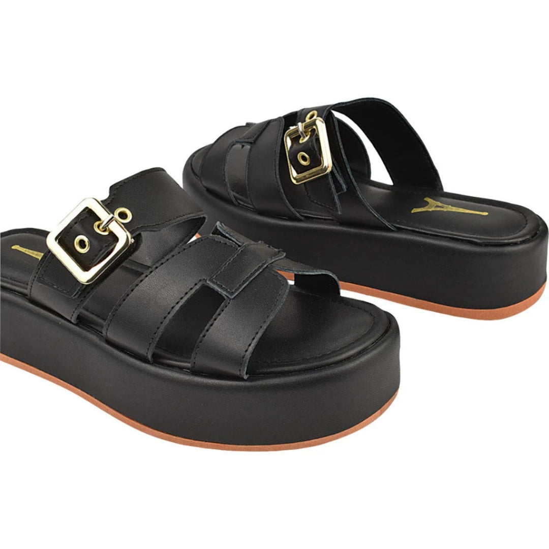 Tamanco Feminino Plataforma Flatform com Fivela Regulável Preto