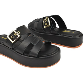 Tamanco Feminino Plataforma Flatform com Fivela Regulável Preto