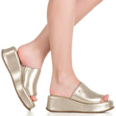 Tamanco Feminino Plataforma Sola Macia Anabela Flatform Dourado