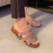 Tamanco Feminino Saltinho Bloco Baixo Confortável com Brilho Strass Caramelo