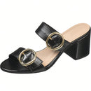 Tamanco Feminino Salto Bloco Tiras com Fivela Lateral Preto