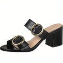 Tamanco Feminino Salto Bloco Tiras com Fivela Lateral Preto