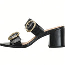 Tamanco Feminino Salto Bloco Tiras com Fivela Lateral Preto