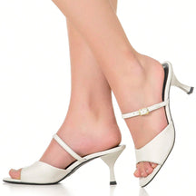 Tamanco Mule Feminino Salto Fino Médio Com Fivela Branco
