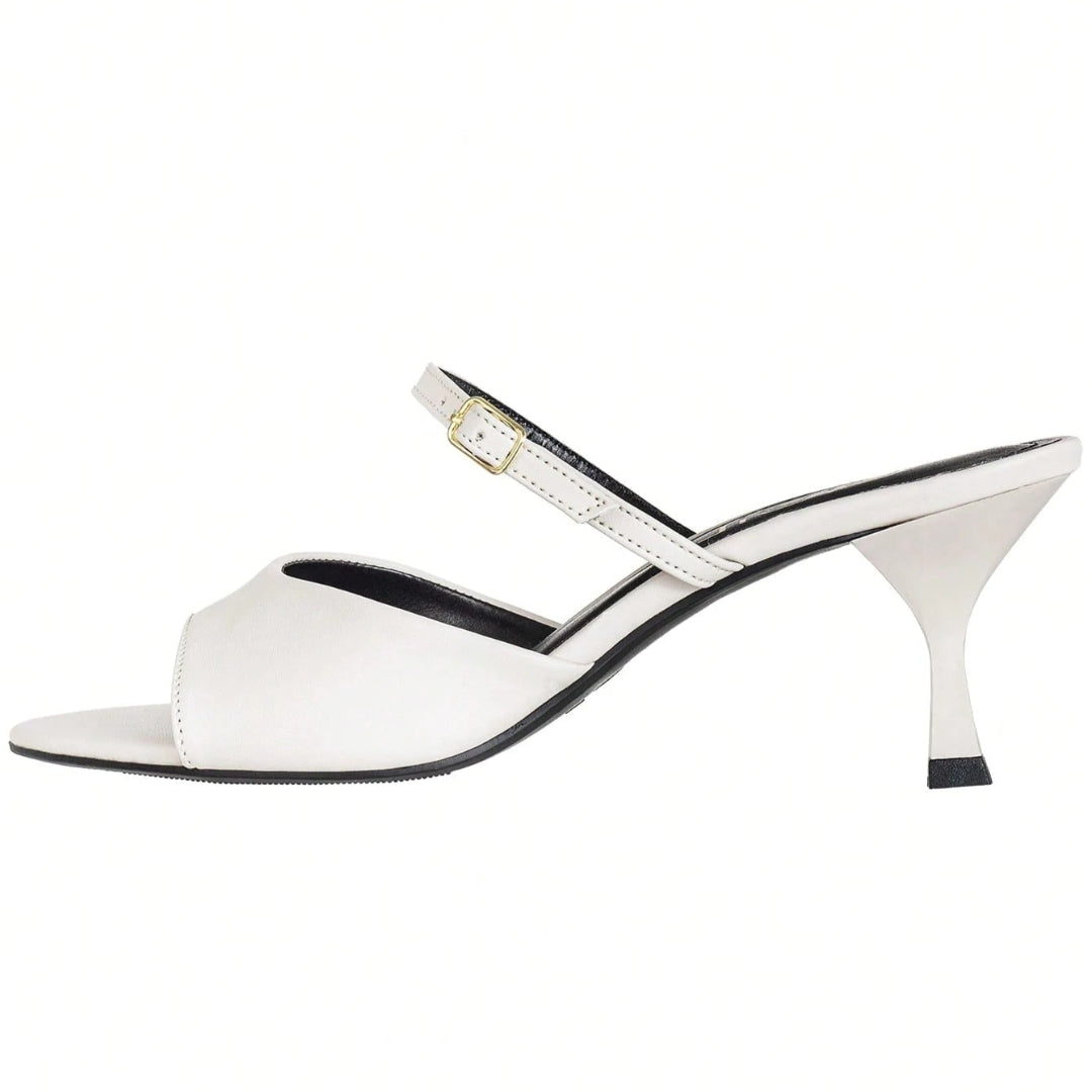 Tamanco Mule Feminino Salto Fino Médio Com Fivela Branco