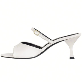 Tamanco Mule Feminino Salto Fino Médio Com Fivela Branco