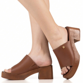 Tamanco Plataforma Salto Grosso Meia Pata Elegante Caramelo