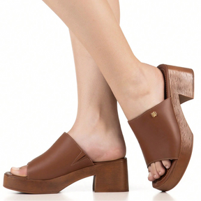 Tamanco Plataforma Salto Grosso Meia Pata Elegante Caramelo