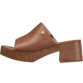 Tamanco Plataforma Salto Grosso Meia Pata Elegante Caramelo