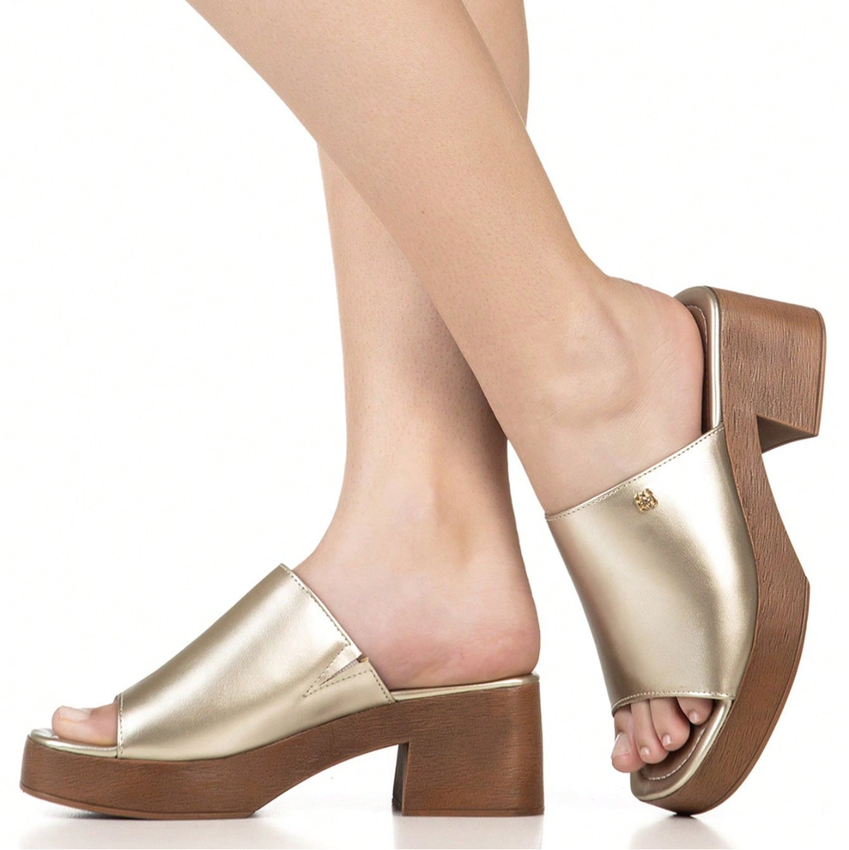 Tamanco Plataforma Salto Grosso Meia Pata Elegante Dourado