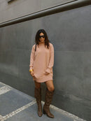 Vestido Feminino Tricot Blusão alongado Gola Alta Modal Premium Bege
