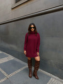 Vestido Feminino Tricot Blusão alongado Gola Alta Modal Premium Marsala