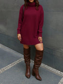 Vestido Feminino Tricot Blusão alongado Gola Alta Modal Premium Marsala