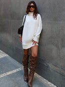 Vestido Feminino Tricot Blusão alongado Gola Alta Modal Premium Off White
