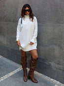 Vestido Feminino Tricot Blusão alongado Gola Alta Modal Premium Off White