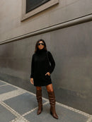 Vestido Feminino Tricot Blusão alongado Gola Alta Modal Premium Preto