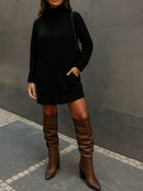 Vestido Feminino Tricot Blusão alongado Gola Alta Modal Premium Preto