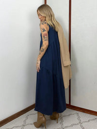Vestido Longo Feminino sem Mangas em Malha Algodão Aveloz Azul