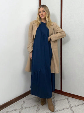 Vestido Longo Feminino sem Mangas em Malha Algodão Aveloz Azul