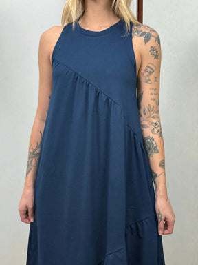 Vestido Longo Feminino sem Mangas em Malha Algodão Aveloz Azul